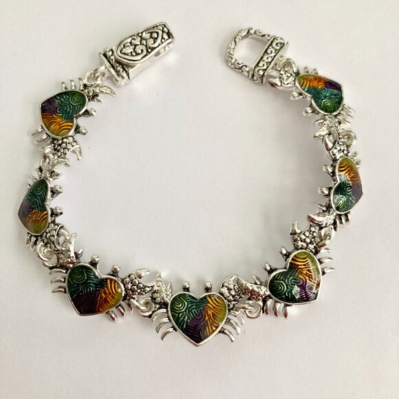 Silver Sea Life Crab Charm Bracelet Beach Multicolor Magnetic 7.75" Plated - Picture 6 of 13